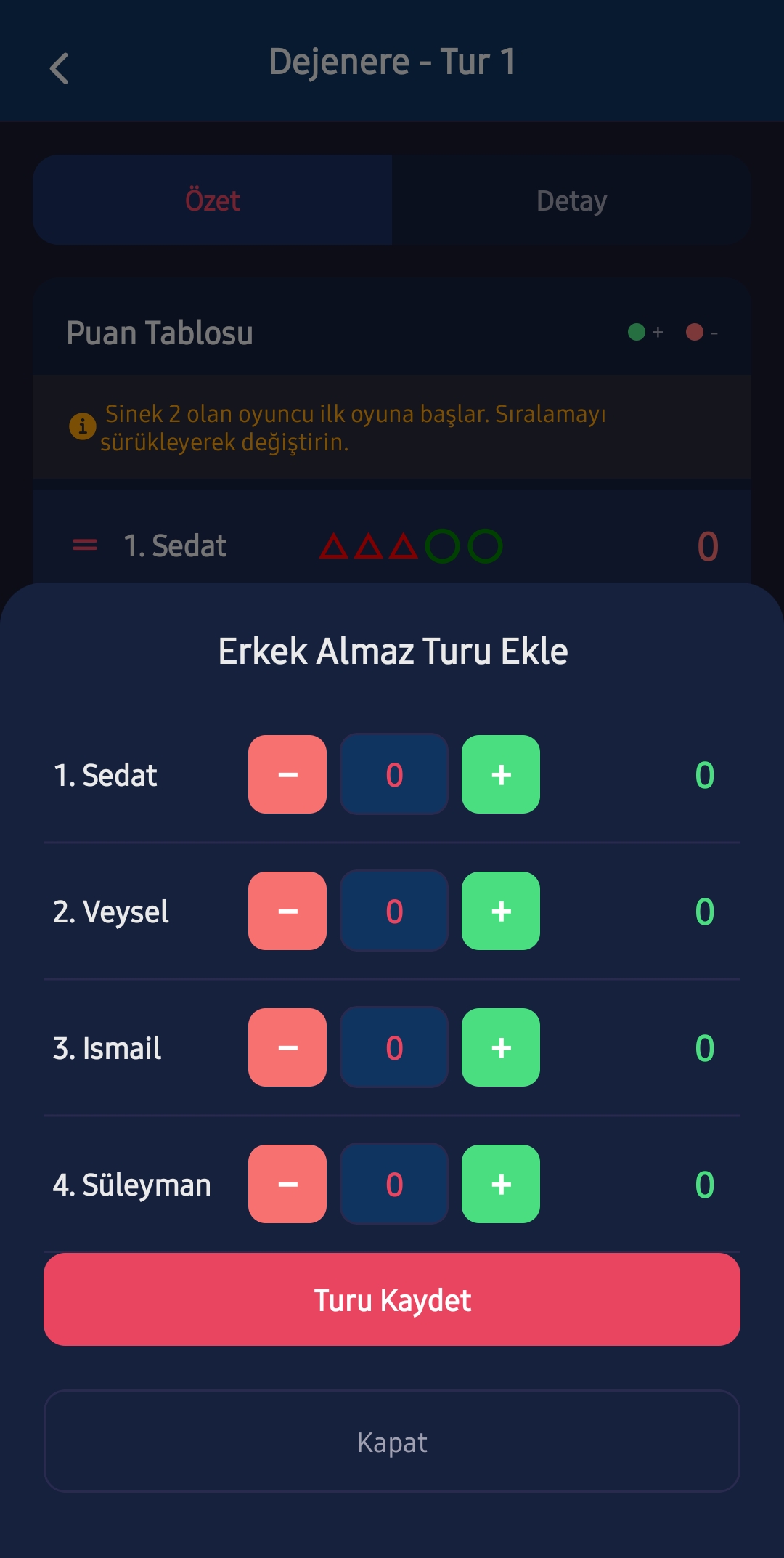 Tur Detayları — Kupa, el, erkek ceza kayıtları